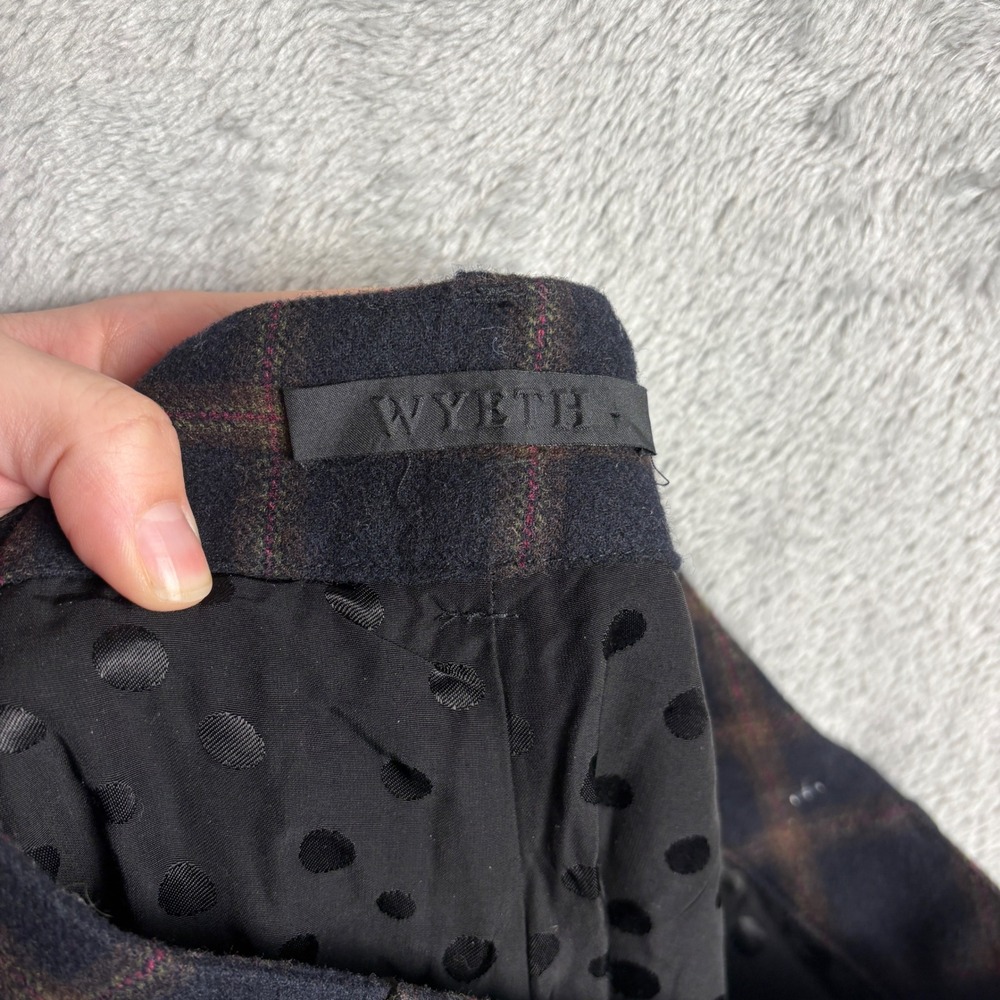 Wyeth Womens Plaid Wool Blend Wide Leg Trousers Navy Brown High Rise Pants 2 - Picture 3 of 8